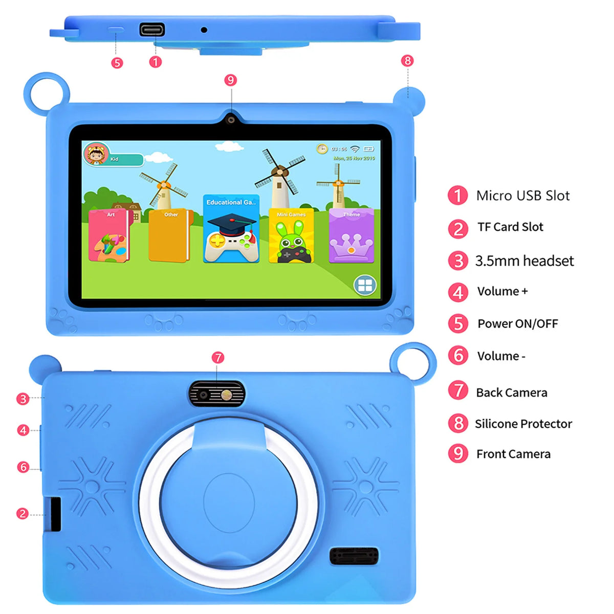 New 7 Inch 5G WiFi Android Learning Education Tablets Quad Core 4GB